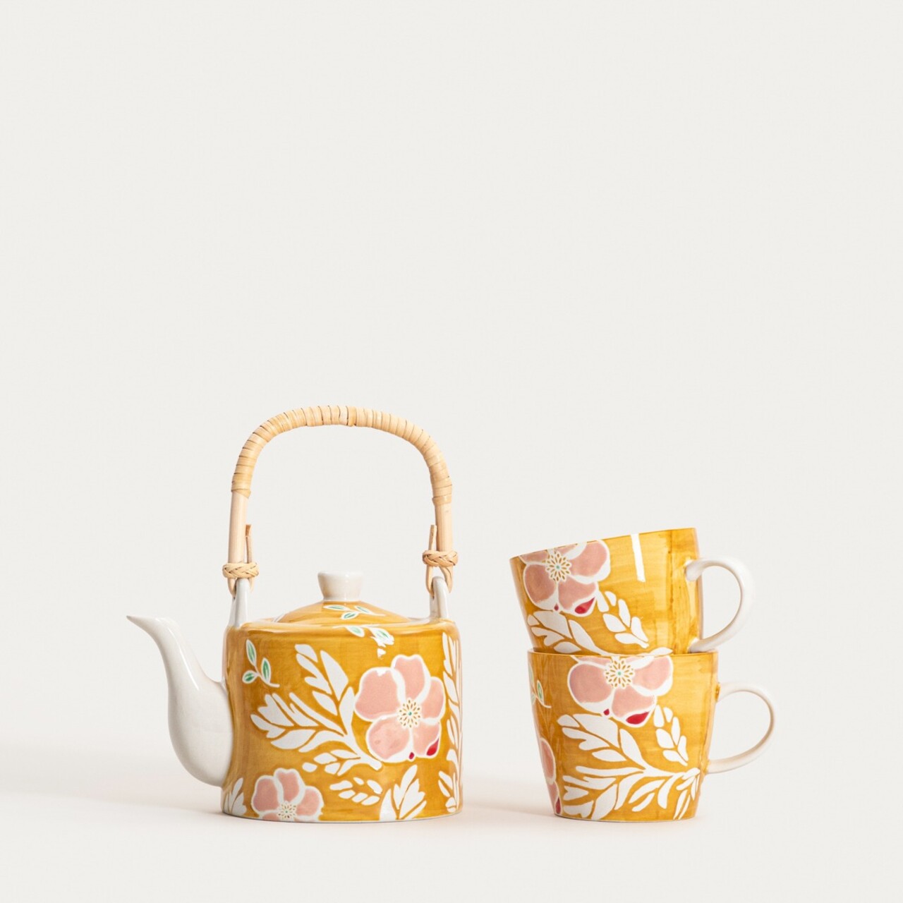 Set ceainic cu 2 cesti Cerri, Homla, 1.18 L, ceramica, mustar - imagine 6